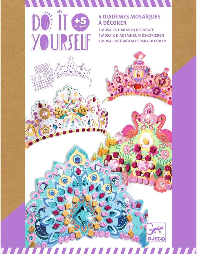 DJECO DIY Like A Princess Crown Craft Kit - Create Your Own Mosaic Tiara - Arts & Crafts for Kids - Fun & Creative for Family & Friends, Perfect for Gift for Children 5+ Years Girls & Boys