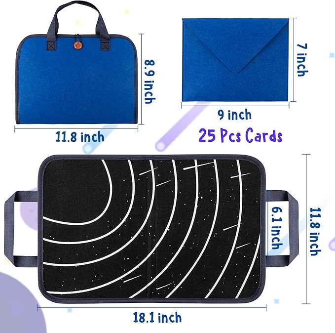 WATINC 25Pcs Outer Space Travel Felt-Board Story Set Portable Felt Board Solar System Universe Storytelling Planets Astronaut Galaxy Themed Preschool Early Learning Interactive Play Kit for Toddlers