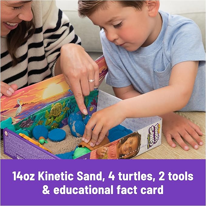 Kinetic Sand, Project Planet Turtle Beach with 14oz Play Sand, Tools & Molds, Sustainably Minded Eco Friendly Materials, Sensory Toys for Kids