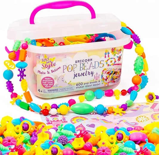 Just My Style Make & Believe Unicorn Pop Beads, 500+ Snap-Together, DIY, Bead Kit for Girls, Jewelry Set, Great Travel & On The Go Activity for Kids Ages 4, 5, 6, 7, 8