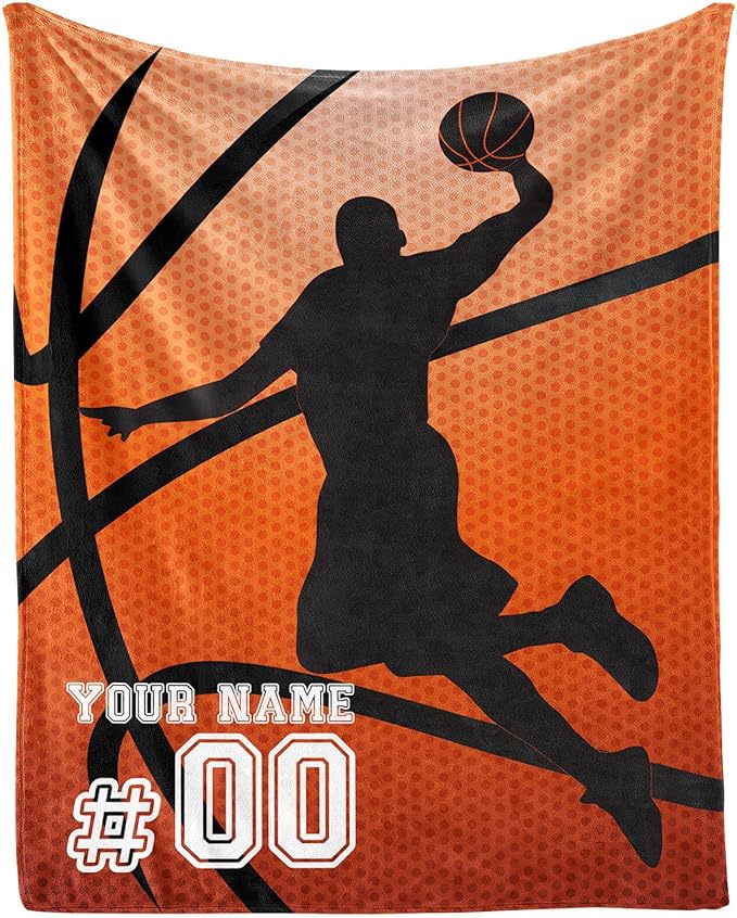 Custom Basketball Blanket - Soft Flannel Sports Basketball Blankets for Teens Adults Women Men Basketball Lovers - Warm Basketball Throw Blankets for All Season Lap, Chair, Sofa, Couch, Bed - 80"x60"