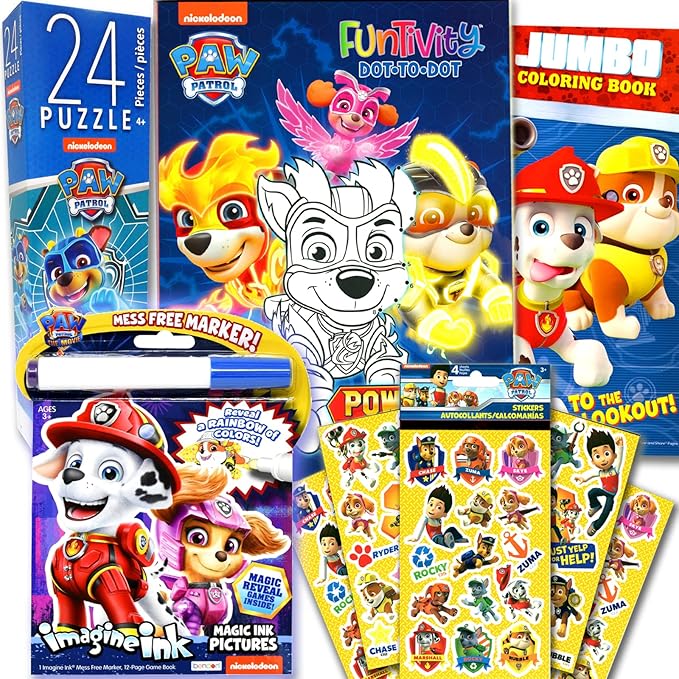 Paw Patrol Activity Set - Bundle of Paw Patrol Coloring Book, Stickers, Imagine Ink, Puzzle and More | Chase and Marshall Drawing Kit for Kids