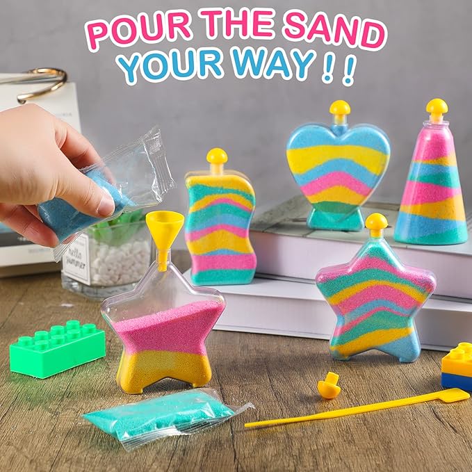 Deekin 24 Sets Sand Art Kits for Kids Create Your Own Clear Sand Art Bottles with Funnels and Sticks, DIY Colored Bottles Crafts for Boys Girls