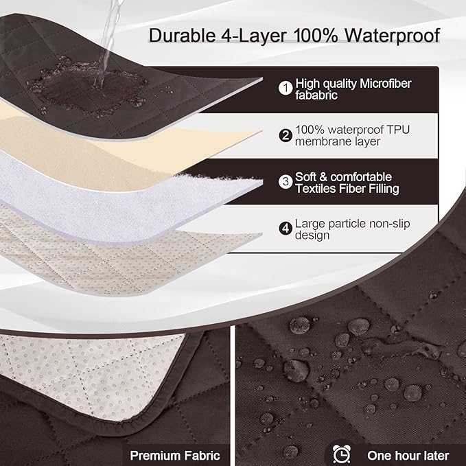 KinCam 100% Waterproof Recliner Chair Cover, Reclining Couch Covers for Pets, Dogs, Recliner Couch Slipcover Furniture Protector with Elastic Straps for Kids(28", Chocolate)