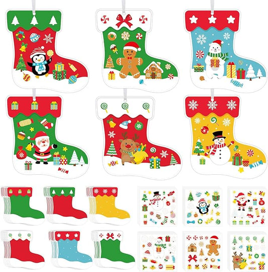 COCHIE 48Pcs DIY Christmas Craft Kits for Kids, Christmas Tree Stockings Ornaments Kit, Make Your Own Christmas Stockings Craft Xmas Party Decor DIY Stockings Cutouts for Holiday Handcraft Supplies