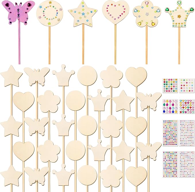 Pllieay Fairy Party Decoration, 36Pcs 6 Styles Princess Fairy Wands Kit, Fairy Wand Princess Wand for Girls Makes Your Own Princess Wand and Party Supplies