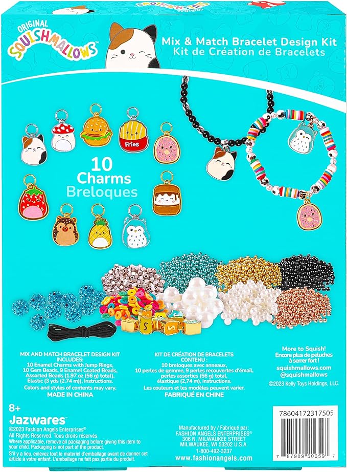 Fashion Angels Squishmallows Mix & Match Bracelet Design Kit, Includes Assortment of Beads, Charms & More, Makes 10+ Projects, Squishmallows Character Jewelry for Kids, Teen Girls & Boys