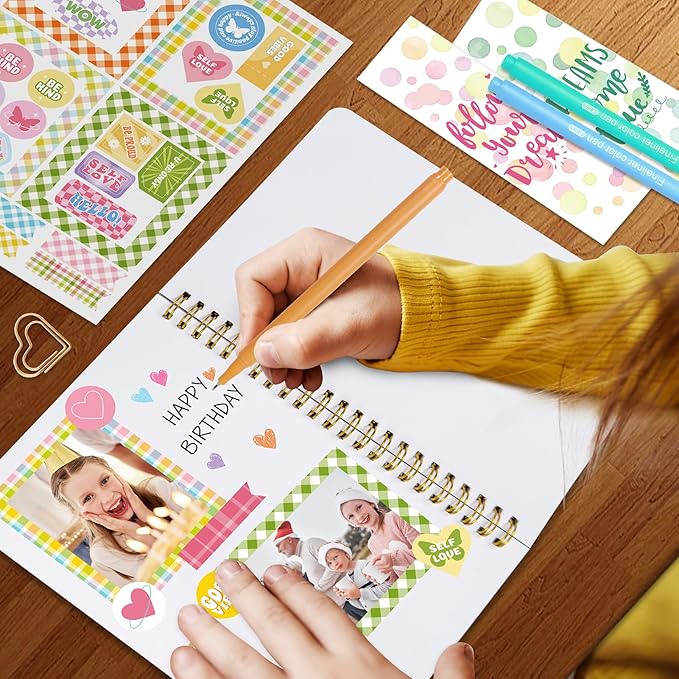 Nollh Gifts for 8 9 10 11 12 Year Old Girl - DIY Journal Kit for Teen Tween Girls, Stationary Scrapbook & Diary Supplies Set, Girl Gifts Arts and Crafts Stuff, Toys for Ages 8-13