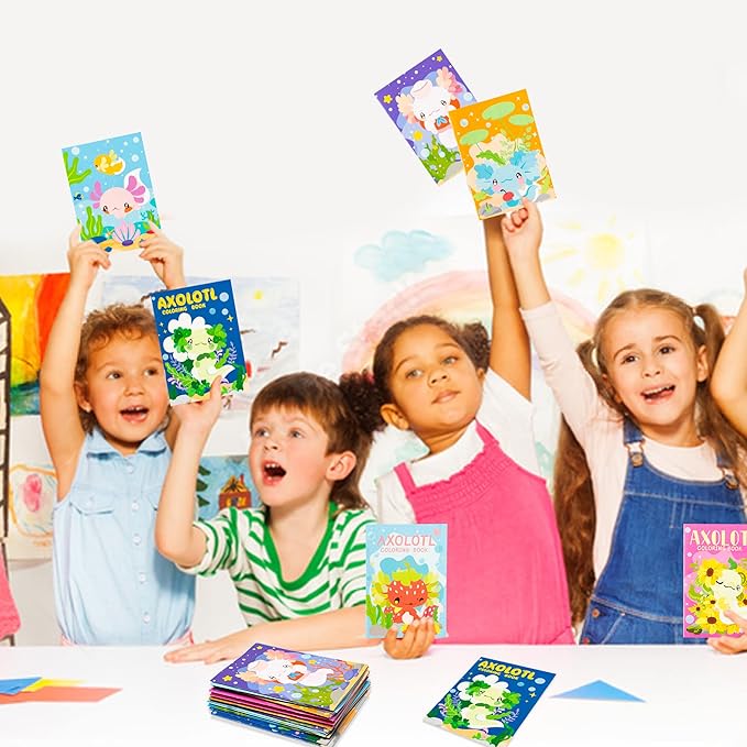 Dvbonike 24Pcs Axolotl Coloring Books Amphibian Theme DIY Art Booklet with Cool Drawing Patterns Birthday Party Favors Halloween Gifts Home School Classroom Activity Supply for Kids Age 4-8