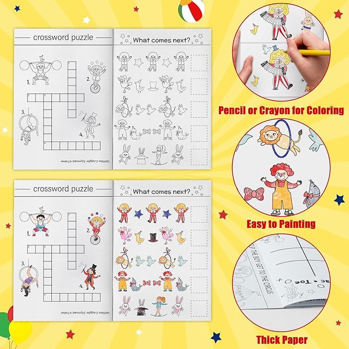 JAPBOR Carnival Activity Coloring Books - 48PCS Mini Circus Carnivals Activities Color Books Bulk for Kids Party Favors, Showman Themed Small Colouring Pages for Birthday Class Drawing Painting Game