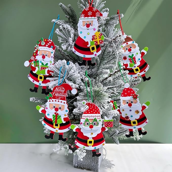 Winlyn 24 Sets Christmas Craft Kits Winter Crafts DIY Christmas Santa Ornaments Decorations Arts Sets Foam Santa Christmas Stickers for Kids Holiday Festive Home Classroom Activities Party Favors