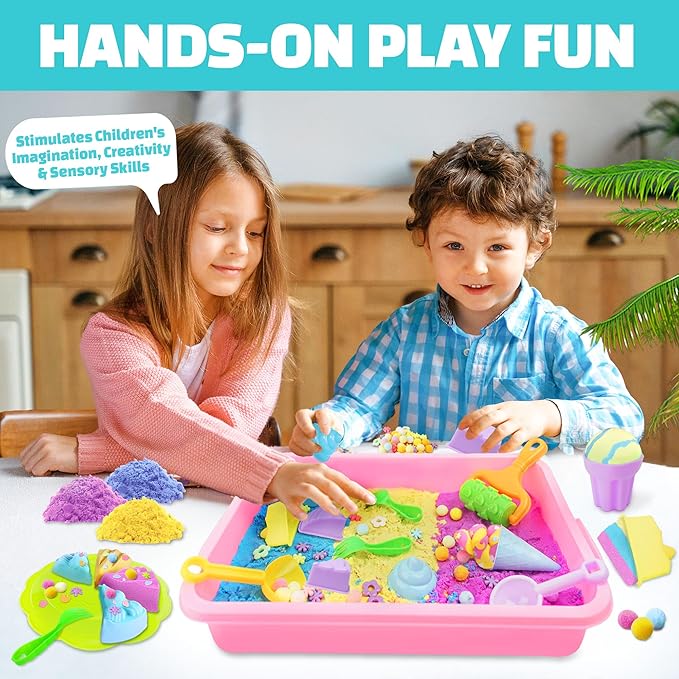 Sensory Bin - Baking & Ice Cream Making Set with 3.3lb Play Sand, Waffle Cake Molds and Sand Tools, Ice Cream Toy Shop, Gifts for Girls & Boys