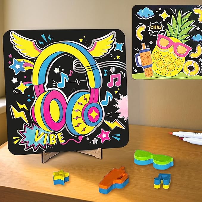 Imagimake DIY Neon Art Kit | 12 Exciting Neon Art Projects | Water Brush Pens & Stamps | Arts and Crafts for Kids Ages 8-12-16 | Arts and Crafts for Adults & Kids | Gifts for 8 Year Old Girls & Boys