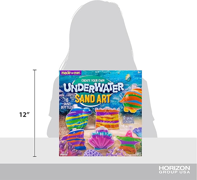 Made By Me Create Your Own Underwater Sand Art, Includes 6 Ocean-Themed Bottles, 8 Sand Colors, Glitter, & Funnel, Great Staycation or Group Activity, Party Idea, DIY Sand Art For Kids Ages 6, 7, 8, 9