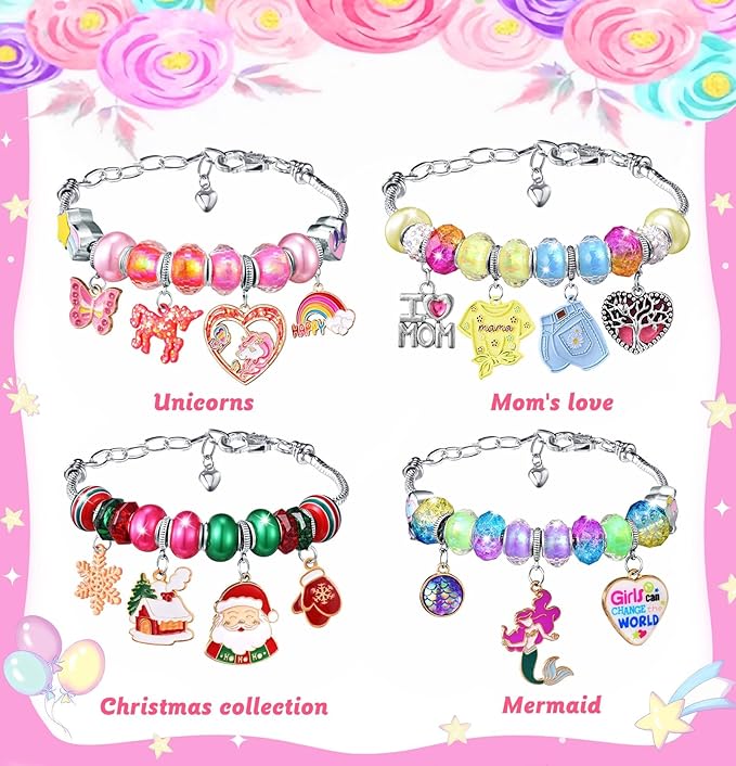 Girls Charm Bracelet Making Kit - Unicorn Jewelry Supplies Make Set DIY Art Craft Set Charm Bracelets Kits Creative Birthday Gifts for Kids Age 6 7 8 9 10 11 12 Year Old Girl Little Children Girl Toys