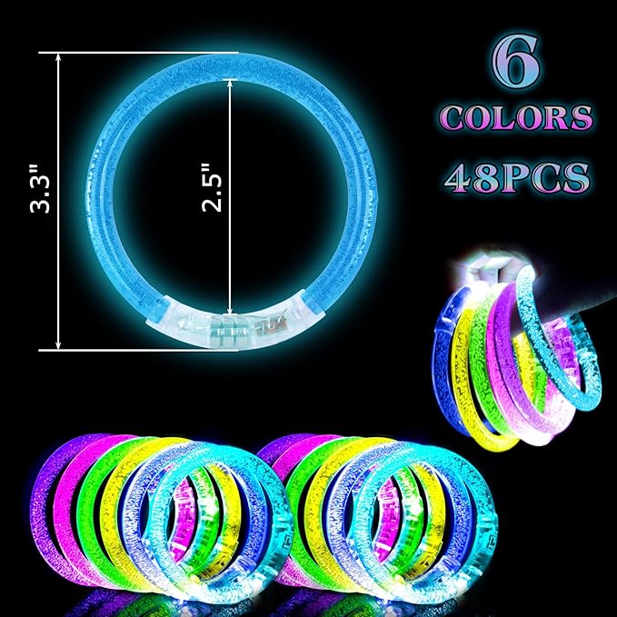 MCPINKY 48PCS Colorful Glow Sticks Bulk, Glow in the Dark Bracelets Light up Bracelets for Bachelorette Graduation Celebrations Discos Parties