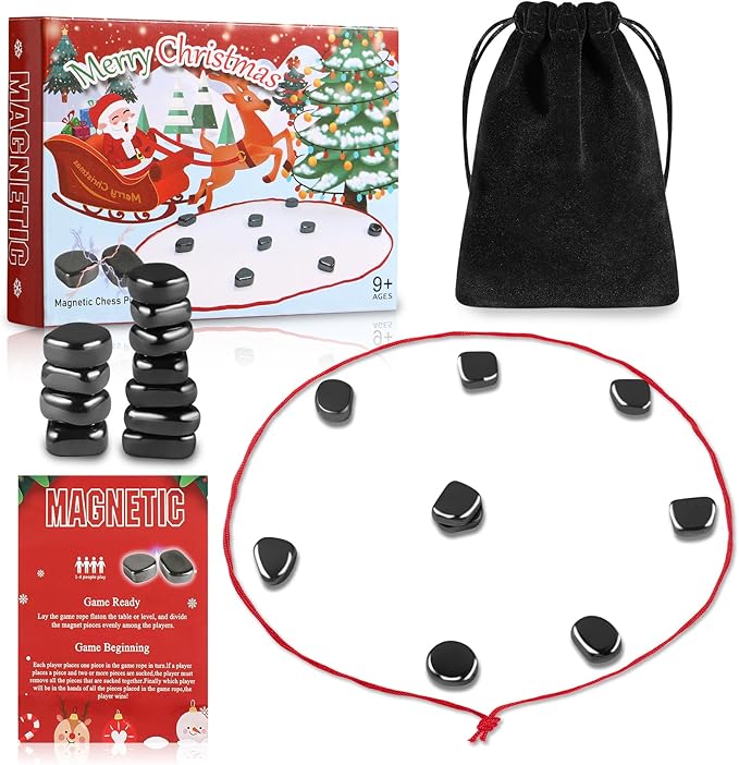 Christmas Magnetic Chess Game with Stones Set, Magnetic Chess Game with Rocks, Magnet Game with String, Educational Checkers Game for Kids & Adults, Boys Girls Gifts