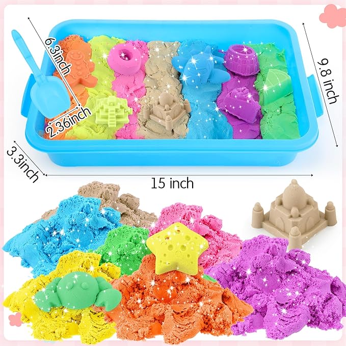 Simgoing 7.7LB Sand Kits for Kids Sensory Sand Toy with Sensory Bin and Sand Shovel for Sandbox Sensory Sand Bulk for Girls and Boys (7 Colors)