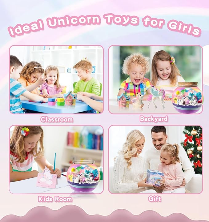 Unicorn Light Up Terrarium Kit for Kids - Birthday Gifts for Girls Ages 4 5 6 7 8-12 Year Old - Arts and Crafts for Girls - LED Night Light Bedroom Decor -Christmas Gifts for Girls