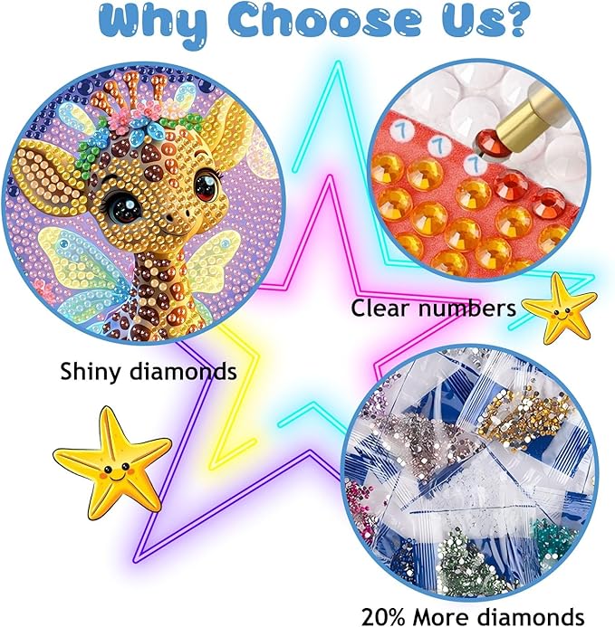 Reivworl Diamond Art Kits for Kids, Giraffe Diamond Art for Kids Ages 8-12, Giraffe Diamond Painting Kits for Kids for Home Wall Decor (8x8Inch)