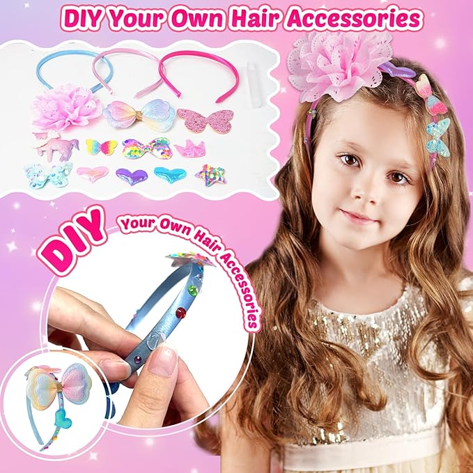 ZMLM Jewelry Gifts Toys for Girls: Unicorn Jewelry Box Ring Earring Necklace Set Valentines Day Gifts Easter Birthday Gifts, Art Craft DIY Headband Making, Pretend Play Toys for Girls 4 5 6 7 8 9 10