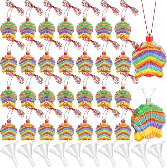 Tanlade 50 Pcs Shell Shaped Sand Art Bottle Necklaces, Sand Art Bulk for Crafts Create Your Own Sand Art for DIY Craft Making Classroom Activities Christmas Party Favors, Sand Not Include