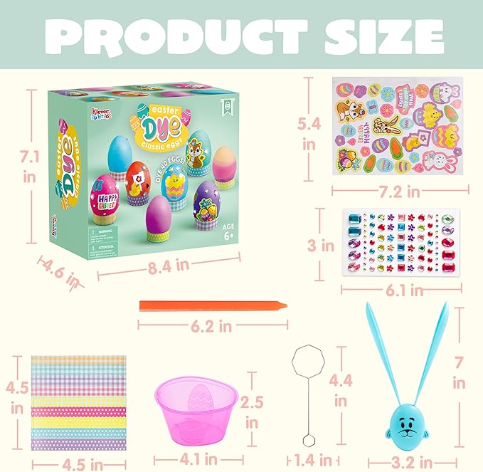 Klever Kits 20Pcs Easter Egg Dye Kit, DIY Easter Decorating Craft Kit with Egg Tray, Stands, Stickers for Kids Coloring Theme Creativity Activity, Home School Crafts