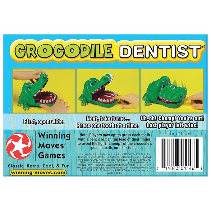 Crocodile Dentist by Winning Moves Games USA, Press Your Luck No Loose Parts Self Contained Game for 1 to 4 Players, Ages 4+