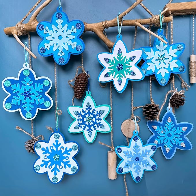 Winlyn 24 Sets Christmas Craft Kits Winter Crafts DIY 3D Snowflake Ornaments Decorations Art Sets Assorted Snowflake Christmas Foam Stickers for Kids Holiday Home Classroom Activities Party Favors