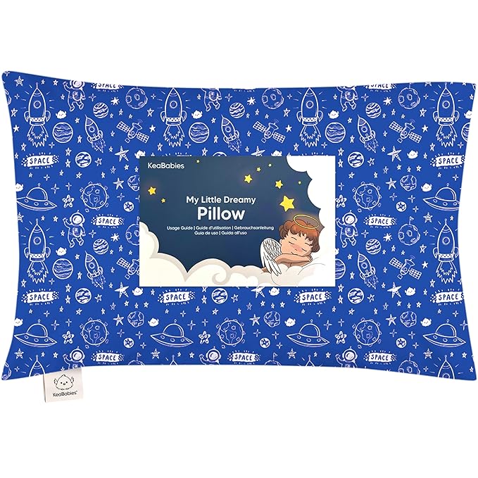 Toddler Pillow with Pillowcase - 13x18 My Little Dreamy Pillow, Organic Cotton Toddler Pillows for Sleeping, Kids Pillow, Travel Pillows,Mini Pillow,Nursery Pillow,Toddler Bed Pillow (Off to Space)
