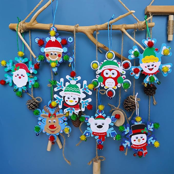 Winlyn 24 Sets Christmas Craft Kits Winter Crafts DIY Christmas Snowflake Ornaments Decorations Art Sets Snowman Elf Santa Christmas Foam Stickers for Kids Holiday Classroom Activities Party Favors