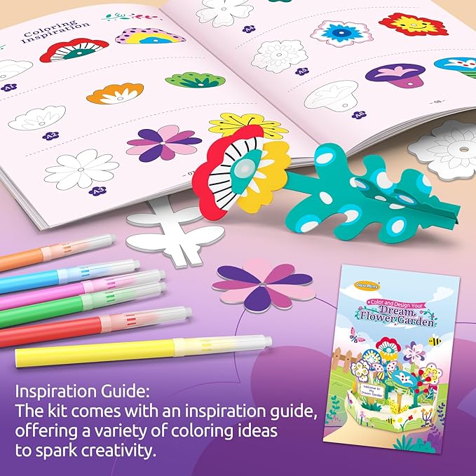 Drama Planet Arts and Crafts for Kids, Color and Design Your Dream Flower Garden, Flowers Building Kit, Painting Set, Assemble Personalized Flowers, Perfect DIY Gift for Girls and Boys