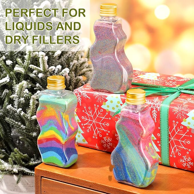 Yaomiao 30 Packs 2.5 oz Plastic Sand Art Bottles with Lids for Kids 3 Style Sand Art Clear Container for Sand Art Wedding Invitation Fun Art Craft Supply Boy Girl Decoration (Gold Lid,Aluminum Lid)