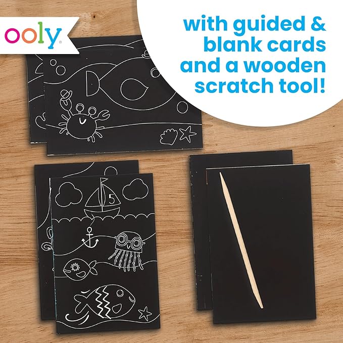 Ooly Mini Scratch & Scribble Art Kit: Friendly Fish, Colorful Scratch Book for Kids Ages 6 and Up, Creative Arts and Crafts Activity for Girls & Boys, Great Travel or Birthday Party Art Kit