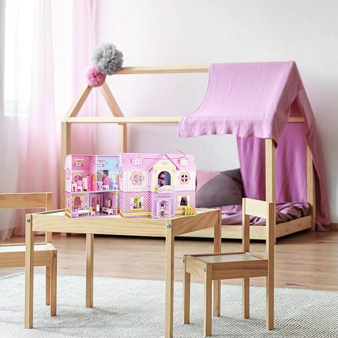 WISESTAR Large Princess Castle 3D Puzzles Model Dollhouse Kits for Girls, 92PCS Fairytale House with Furniture, Educational Toy Birthday for Kids and Adults Fit for Kids Over 8 Years