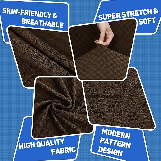 MAXIJIN 2 Piece Jacquard Chair Covers with Arms Super Stretch Non Slip Chair Slipcover for Living Room Dogs Pet Friendly Elastic Sofa Couch Protector Armchair Cover (Chair, Dark Coffee)
