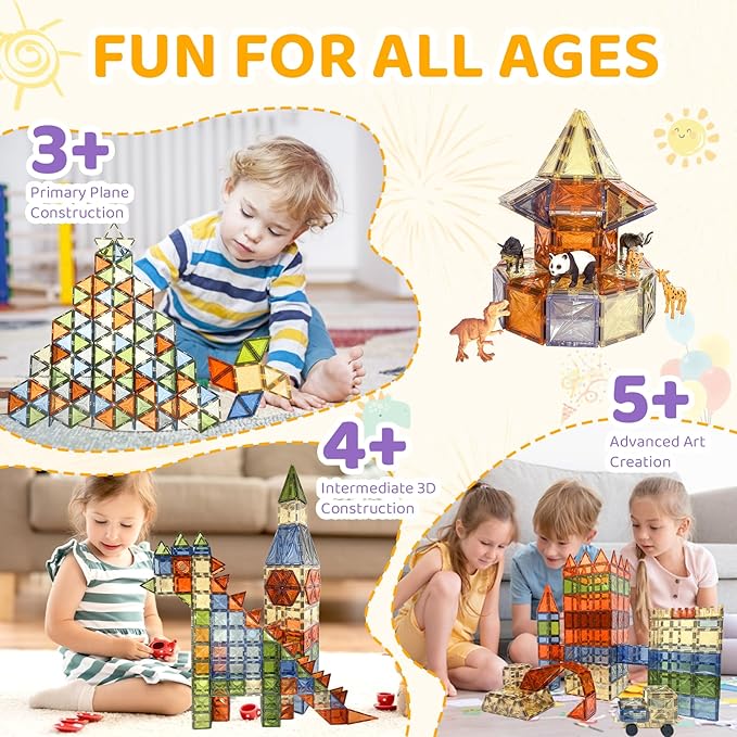Magnetic Tiles, 100PCS Earth Color Magnet Building Toys for Kids Age 4-8, Sensory Stacking Blocks for Toddlers, STEM Preschool Montessori Learning Toys Birthday Gifts for Boys Girls Ages 3+