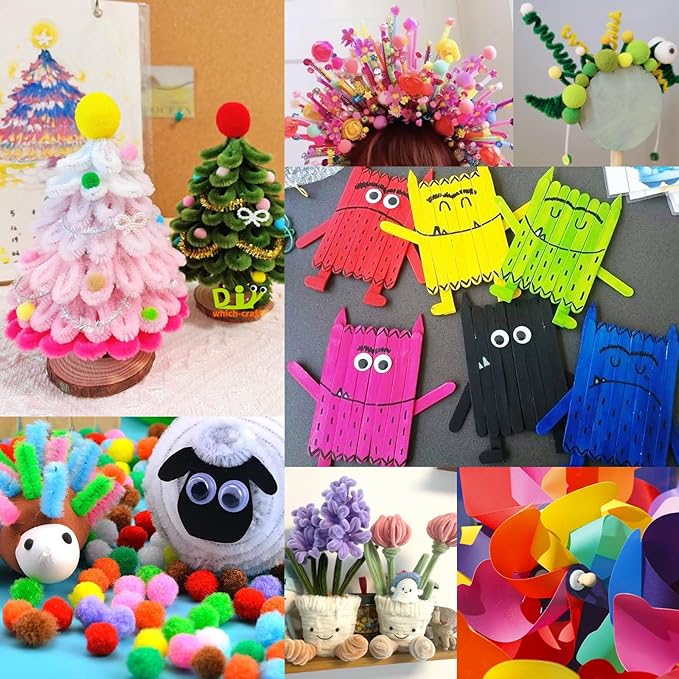 FUNZBO Arts and Crafts Supplies -St Patricks Day Crafts for Girls Age 3, 4, 5, 6, 7, 8, 9 Years Old, Craft Kit with Pipe Cleaners, Pompoms & Craft Tools, Birthday Gifts for Kid, Boys & Girls