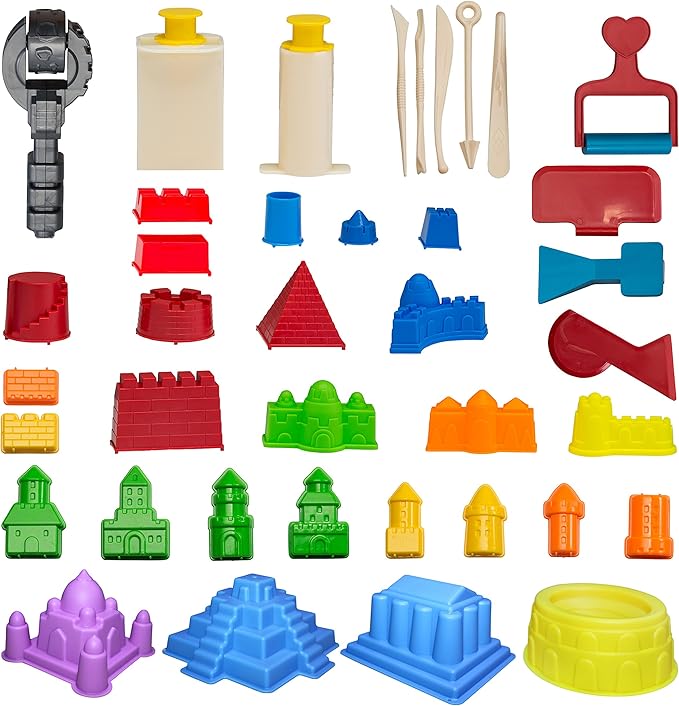 Advanced Building Sand Molds and Tools Kit - Works with All Other Play Sand Brands - 37 Pieces Includes: Castle, Bricks and Walls Molds, and Tools - Sand Not Included