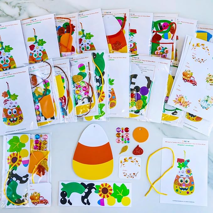 Winlyn 24 Sets Halloween Craft Kits for Kids Goofy Candy Corn Foam Individual Craft Kits Fall Arts and Crafts Autumn Foam Stickers for Kids Thanksgiving Halloween Home Classroom Activities Party Favor