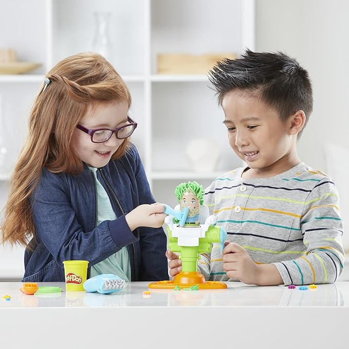 Play-Doh Buzz 'n Cut Fuzzy Pumper Barber Shop Set, Electric Buzzer, 5 Colors of 2-Ounce Cans, Preschool Toys, Christmas Gifts Girls & Boys, Ages 3+ (Amazon Exclusive)