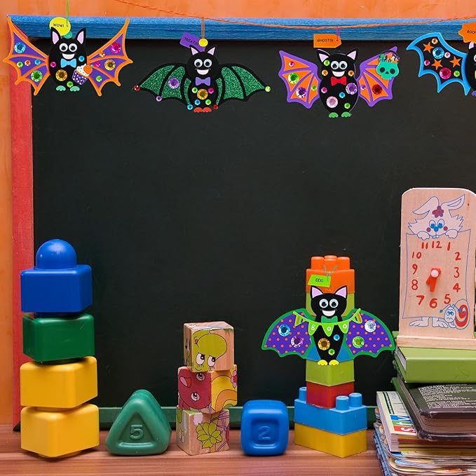 Winlyn 24 Sets Halloween Craft Kits Individual Fall Kids Craft Kits DIY Bat Ornaments Halloween Decorations Foam Bats Craft Kits Halloween Arts and Crafts for Kids Classroom Activities Party Favors