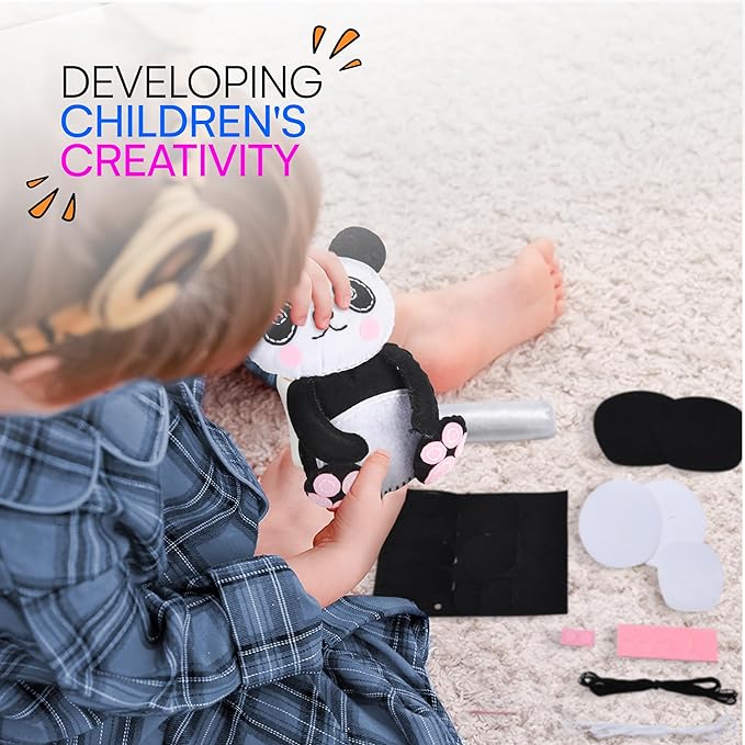 Neliblu Beginner Sewing Kit for Kids - Panda Pillow Kits - Learn to Sew for Girls - My First Sewing Kit - Kids' Arts and Crafts Project - Stuffed Animal Decoration - Creative Activities for Kids
