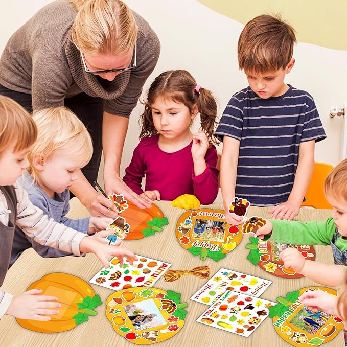 Qyeahkj 36 Sets Fall Thanksgiving Craft for Kids DIY Autumn Pumpkin Picture Frame Craft Kit with Easel Fun Photo Frame Craft and Arts Kit for Home Class Kindergarten Party Art Activity