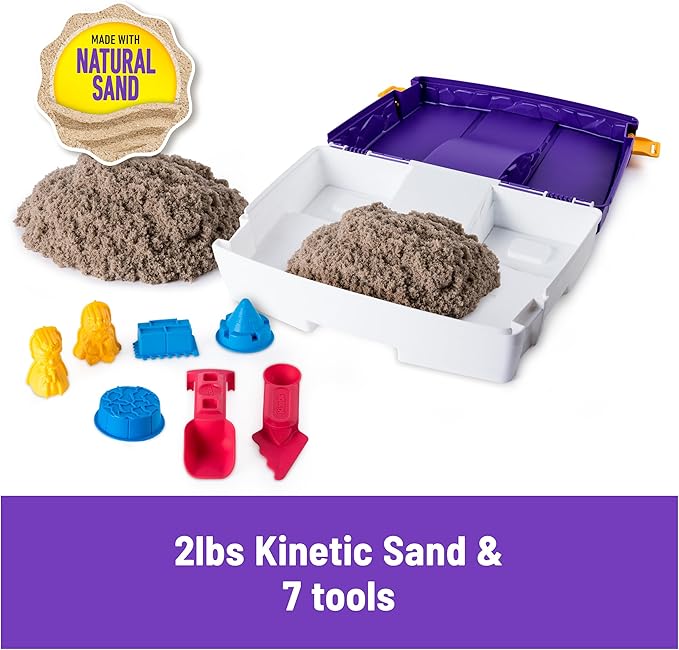 Kinetic Sand, Folding Sand Box with 2lbs Play Sand, 7 Molds & Tools, Sensory Toys for Kids Ages 3 and up