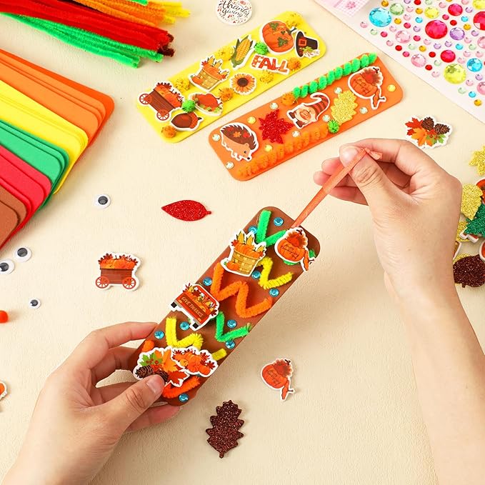 JULBEAR 36 Sets Fall Crafts Kits DIY Blank Foam Decorations Sets Leaf Foam Self-Adhesive Stickers Arts for Kids Autumn Thanksgiving Halloween Party Favors Classroom Activity Gift