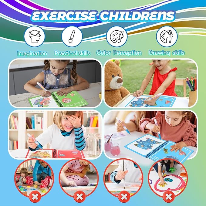 XBagSJ 8 Pack Reusable Water Coloring Books for Toddlers, Paint with Water Books,Mess-Free Coloring Book, Portable Educational Doodle Drawing Toy, Improving Children's Imagination, Color Perception