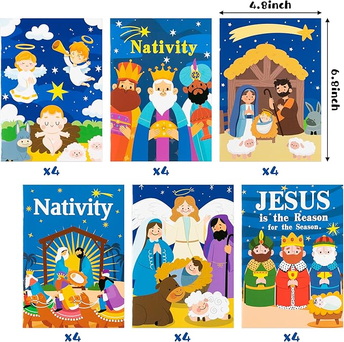 Dvbonike 24Pcs Nativity Coloring Books Christian Theme DIY Art Booklet with Cute Drawing Patterns Bible Savior Religious Christmas Gifts Sunday School Church Activity Supplies for Kids Age 4-8