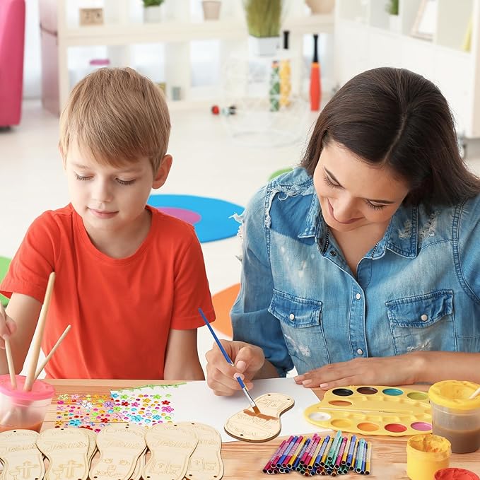 Fennoral 12 Pack Jesus Wind Chime Kit for Kids Make You Own Sunday School Craft for Girls Boys DIY Coloring Wooden Christmas Religious Crafts for Sunday School Art Party Decoration Birthday Gift