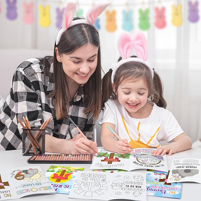 Dvbonike 24Pcs Easter Religious Coloring Books - Christian DIY Color-in Pages Booklet Bulk Drawing Easter Theme Activity Party Supplies for School Classroom Rewards Holiday Artwork Gift